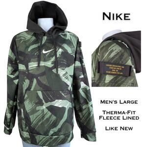 Nike Therma-FIT Camo Hoodie Mens Large Green Cascade Brushstroke Tactical Tech